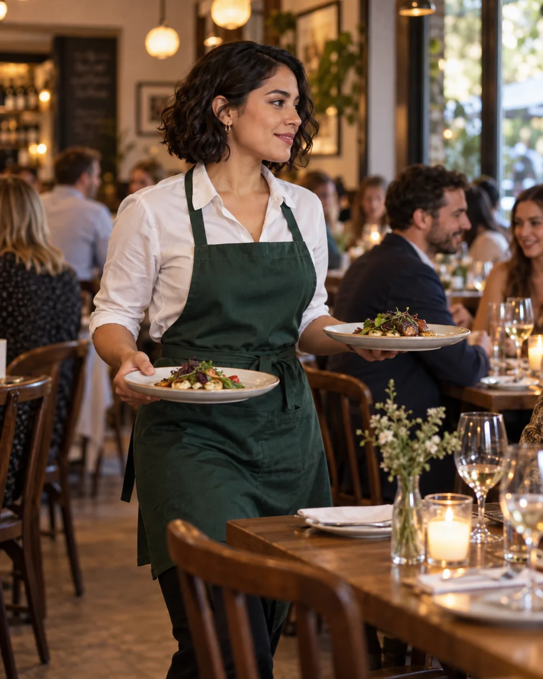 Una scena di servizio in un ristorante indipendente.